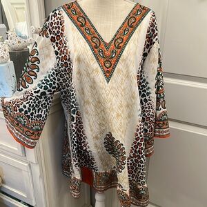 Lapogee Size 3X Multicolor Bohemian Print Women's Top
